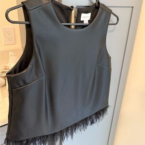 Black Leather Tank w/ Feather trim